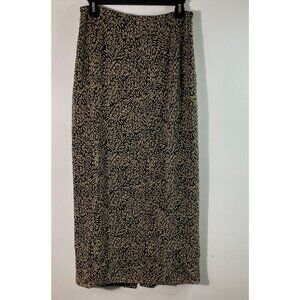 Womens Vintage Ann Taylor Silk Maxi Skirt Leaf Pattern Black Tan Lined 6 Silk Po